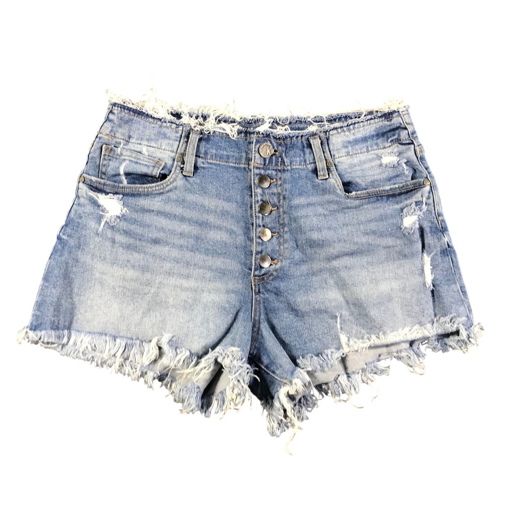Kut from the Kloth Womens Distressed Denim Shorts Medium Wash Button Fly Size 10